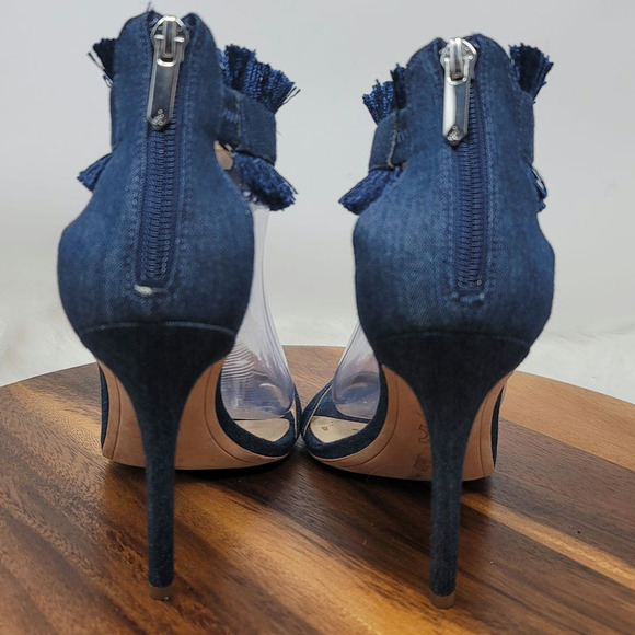Sam Edelman Anabeth Blue Jean Fringe 4.5" Heels Women 8.5 - Picture 3 of 8